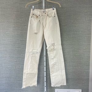 BDG Urban Outfitters Off White Ripped Wide Leg Jeans